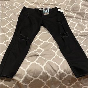 Black Rewash distressed denim look legging NWT!